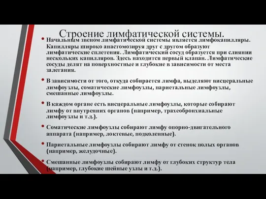 Строение лимфатической системы. Начальным звеном лимфатической системы является лимфокапилляры. Капилляры