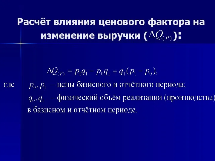 Расчёт влияния ценового фактора на изменение выручки ( ):