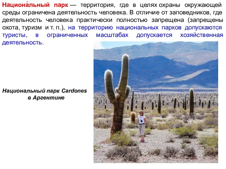 Национа́льный парк — территория, где в целях охраны окружающей среды