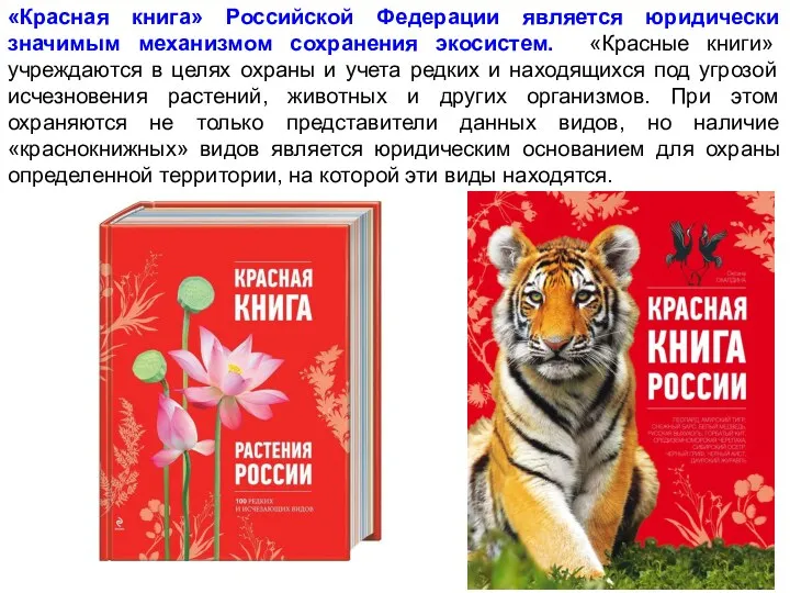 «Красная книга» Российской Федерации является юридически значимым механизмом сохранения экосистем.