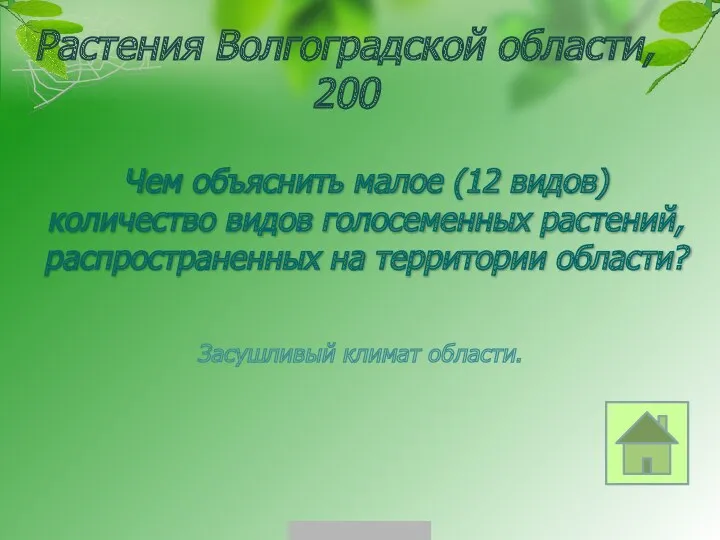 Растения Волгоградской области, 200 Засушливый климат области. Чем объяснить малое (12 видов) количество