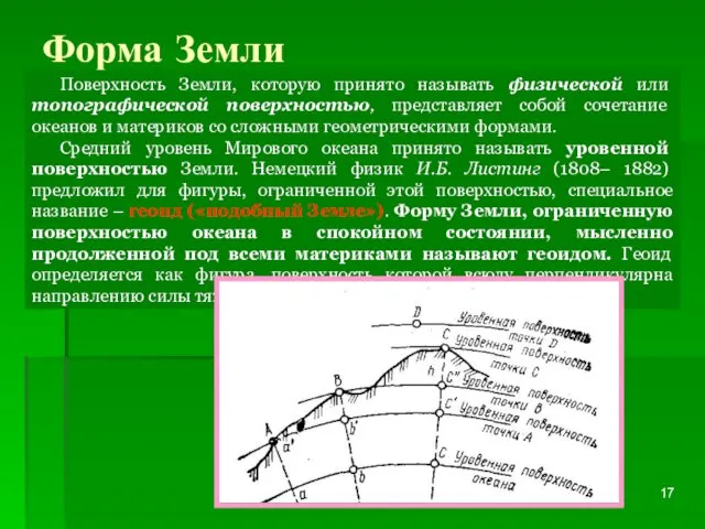 Форма Земли Поверхность Земли, которую принято называть физической или топографической