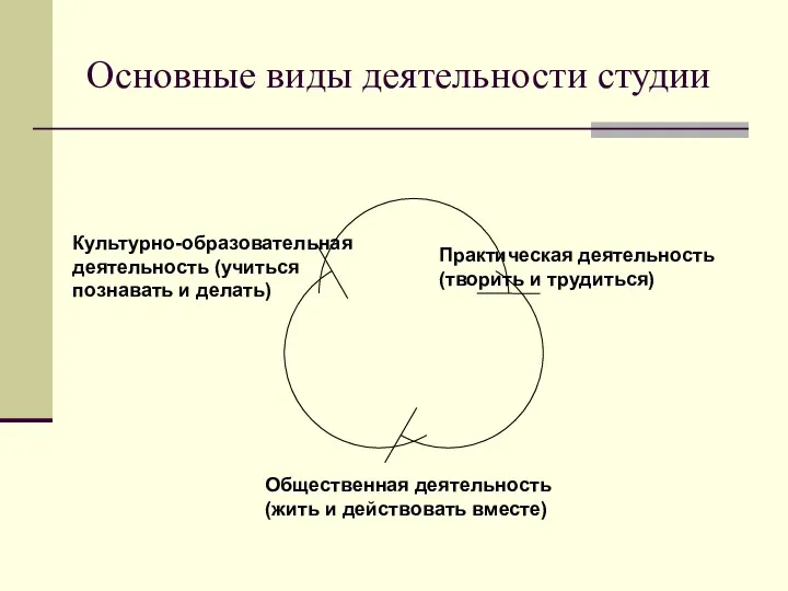 Основные виды деятельности студии Общественная деятельность (жить и действовать вместе)