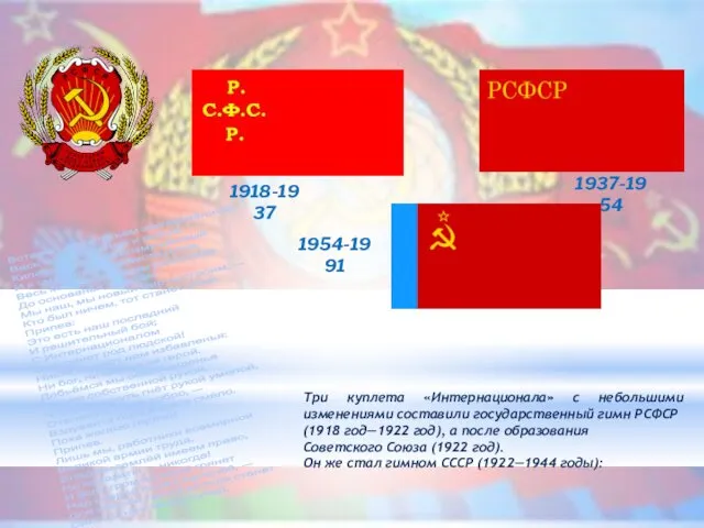 Три куплета «Интернационала» с небольшими изменениями составили государственный гимн РСФСР