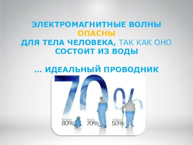 ЭЛЕКТРОМАГНИТНЫЕ ВОЛНЫ ОПАСНЫ ДЛЯ ТЕЛА ЧЕЛОВЕКА, ТАК КАК ОНО СОСТОИТ ИЗ ВОДЫ … ИДЕАЛЬНЫЙ ПРОВОДНИК