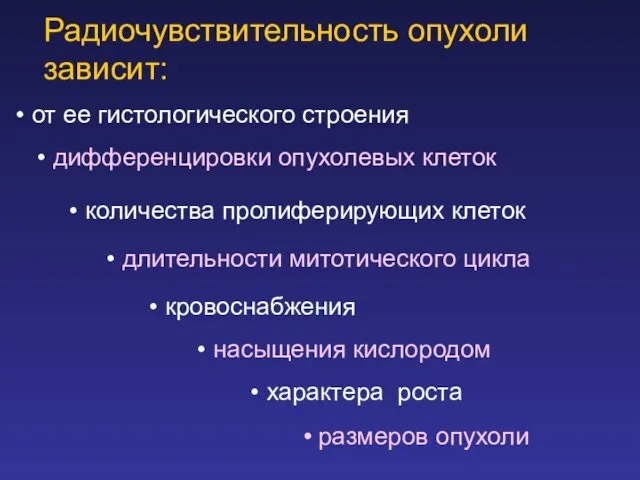 Радиочувствительность опухоли зависит: от ее гистологического строения дифференцировки опухолевых клеток