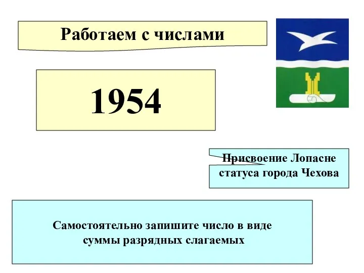 1954 Присвоение Лопасне статуса города Чехова Работаем с числами Самостоятельно