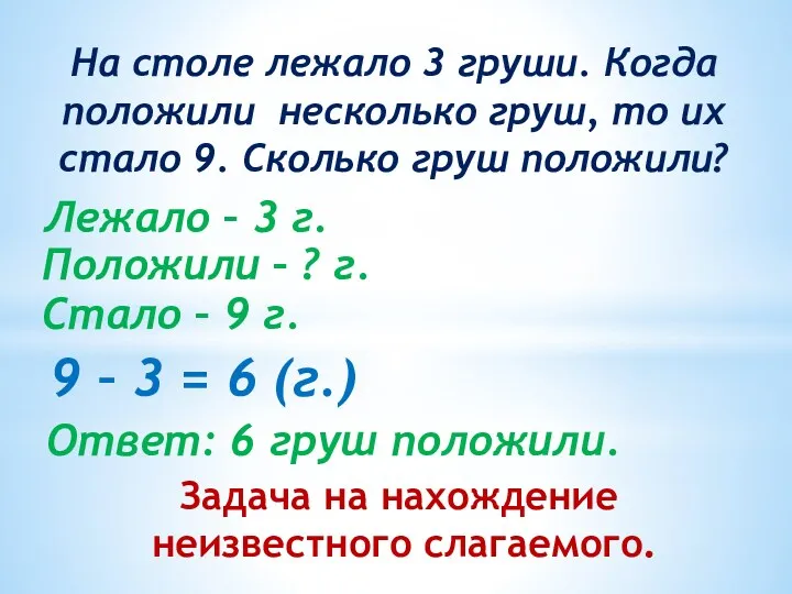 На столе лежало 3 груши. Когда положили несколько груш, то