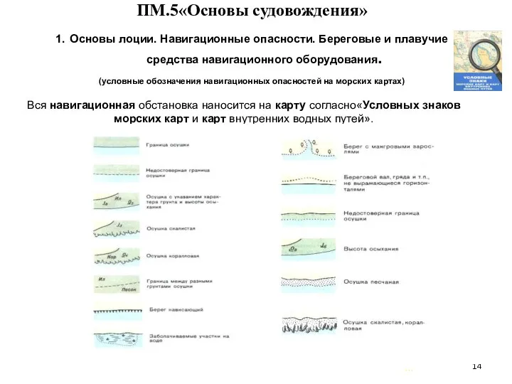 … . ПМ.5«Основы судовождения» 1. Основы лоции. Навигационные опасности. Береговые