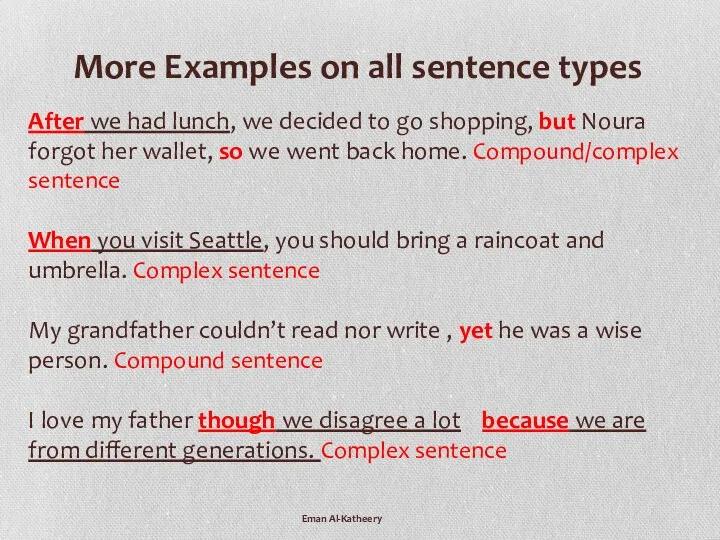 More Examples on all sentence types After we had lunch,