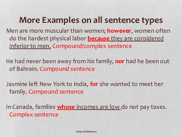 Eman Al-Katheery More Examples on all sentence types Men are