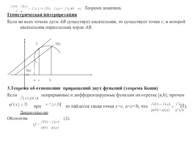 Теорема доказана. Геометрическая интерпретация Если во всех точках дуги AB