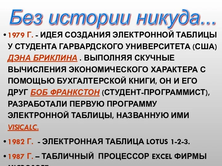 1979 Г. - ИДЕЯ СОЗДАНИЯ ЭЛЕКТРОННОЙ ТАБЛИЦЫ У СТУДЕНТА ГАРВАРДСКОГО