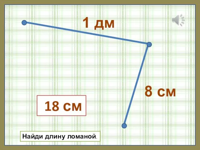 1 дм 8 см Найди длину ломаной. 18 см