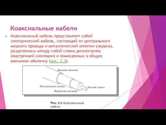 Коаксиальные кабели Коаксиальный кабель представляет собой электрический кабель, состоящий из