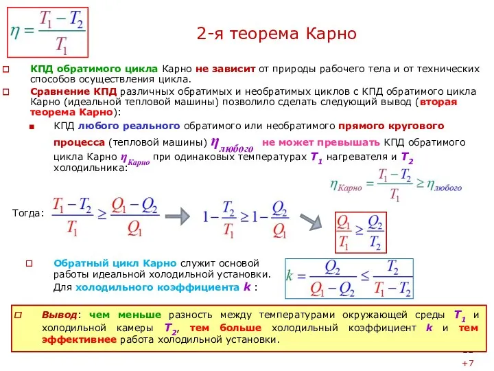 2-я теорема Карно КПД обратимого цикла Карно не зависит от