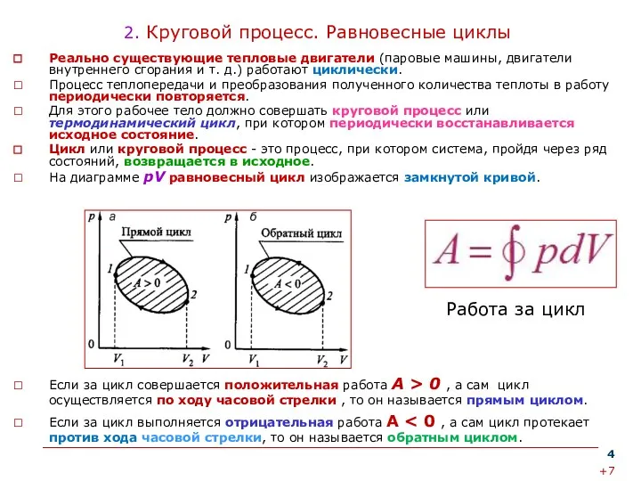 2. Круговой процесс. Равновесные циклы Реально существующие тепловые двигатели (паровые