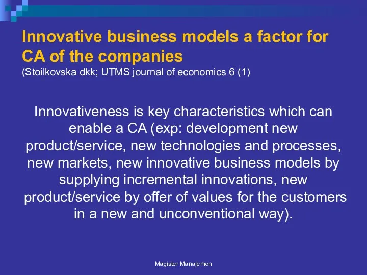 Innovative business models a factor for CA of the companies