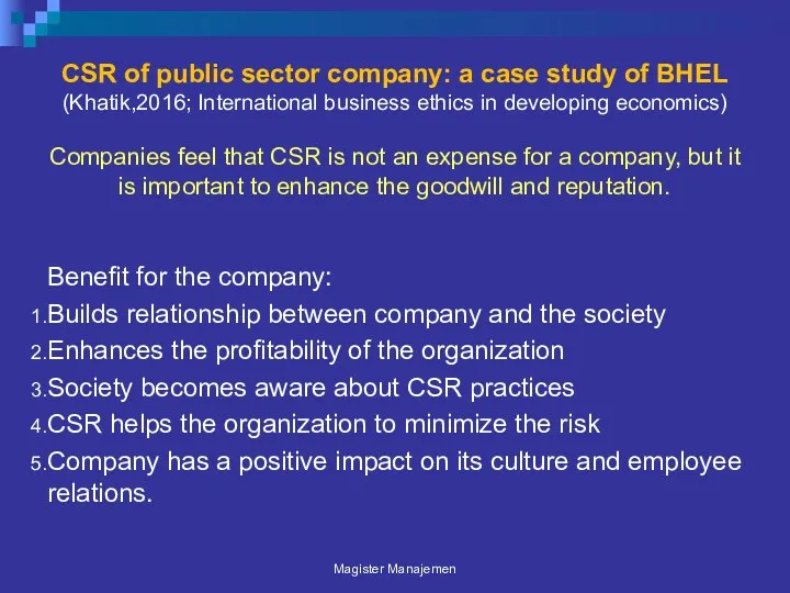 CSR of public sector company: a case study of BHEL