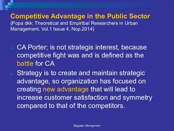 Competitive Advantage in the Public Sector (Popa dkk; Theoretical and