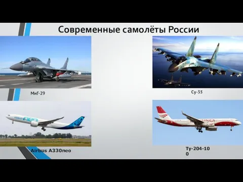 Современные самолёты России МиГ-29 Су-35 Airbus A330neo Ту-204-100