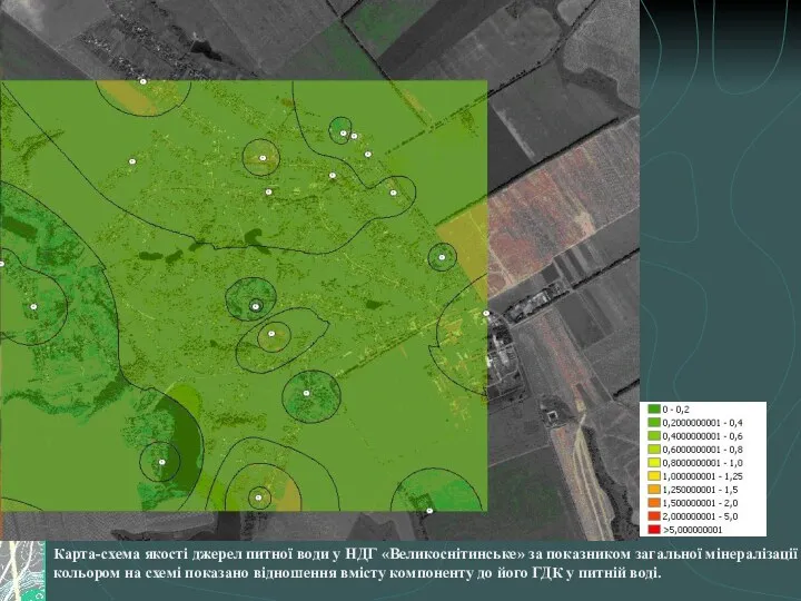 Карта-схема якості джерел питної води у НДГ «Великоснітинське» за показником