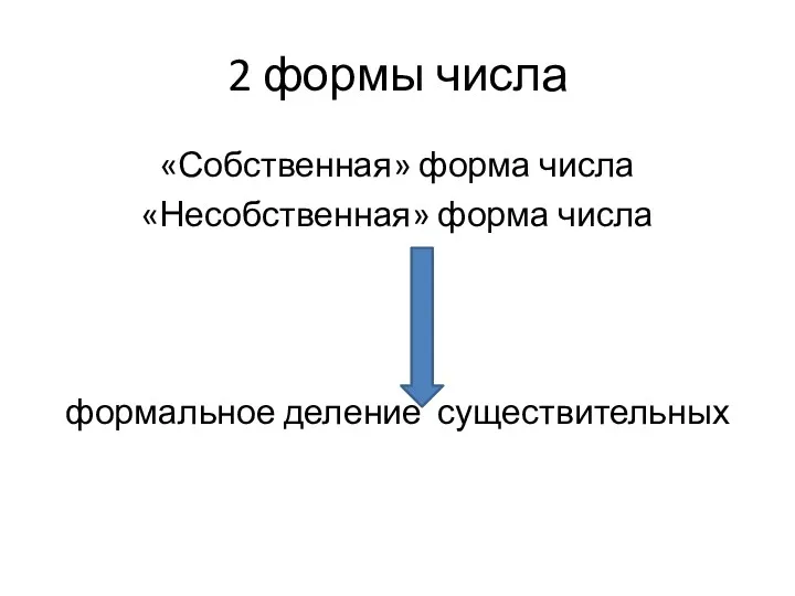 2 формы числа «Собственная» форма числа «Несобственная» форма числа формальное деление существительных