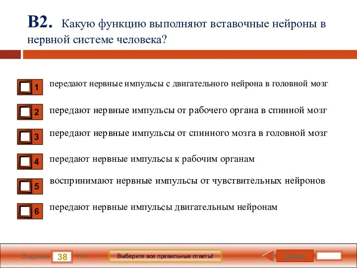 Далее 38 Задание 2 бал. Выберите все правильные ответы! В2.