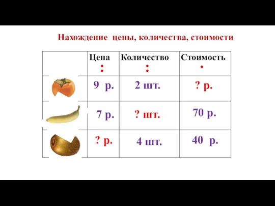 2 шт. 9 р. ? р. 70 р. 7 р.