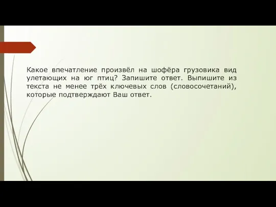 Какое впечатление произвёл на шофёра грузовика вид улетающих на юг