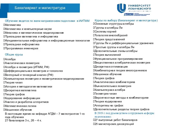 Курсы по выбору (бакалавриат и магистратура) Основные структуры алгебры Группы