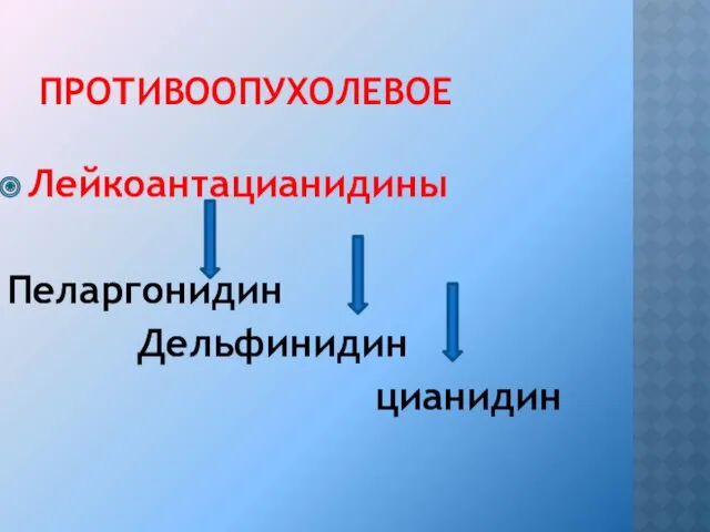 ПРОТИВООПУХОЛЕВОЕ Лейкоантацианидины Пеларгонидин Дельфинидин цианидин