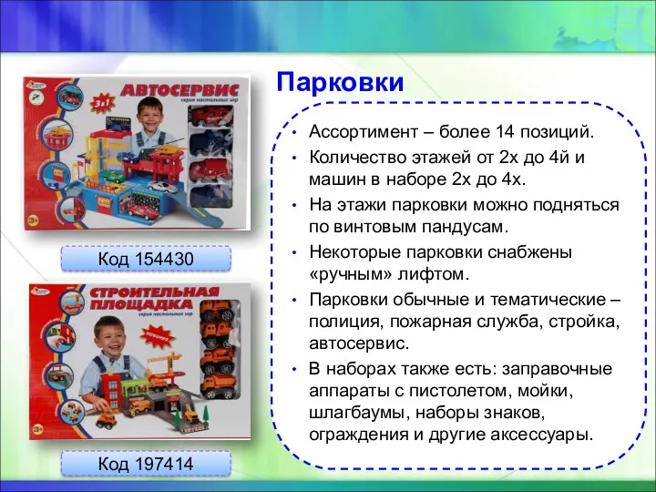 Парковки Код 197414 Ассортимент – более 14 позиций. Количество этажей