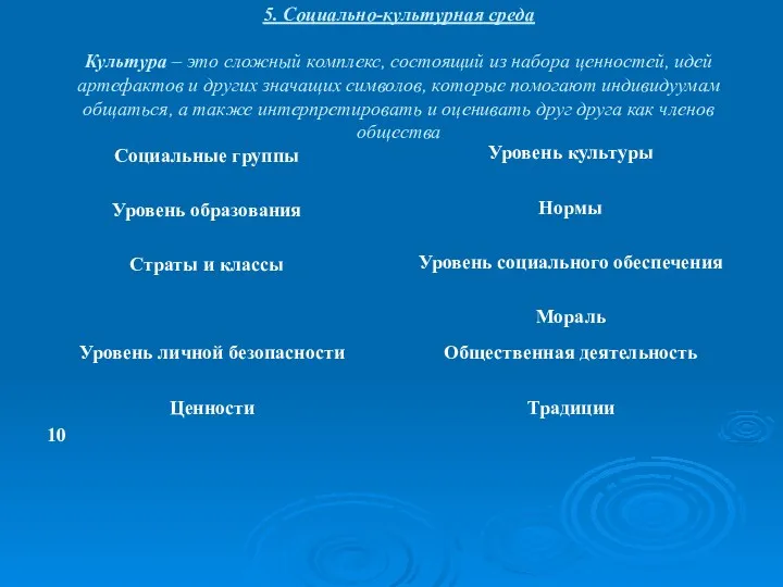 5. Социально-культурная среда Культура – это сложный комплекс, состоящий из