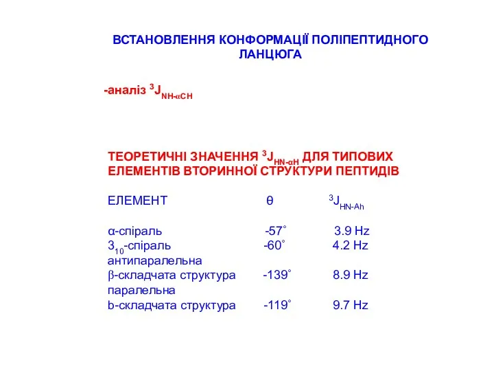 ТЕОРЕТИЧНІ ЗНАЧЕННЯ 3JHN-αH ДЛЯ ТИПОВИХ ЕЛЕМЕНТІВ ВТОРИННОЇ СТРУКТУРИ ПЕПТИДІВ ЕЛЕМЕНТ