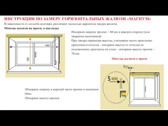 ИНСТРУКЦИЯ ПО ЗАМЕРУ ГОРИЗОНТАЛЬНЫХ ЖАЛЮЗИ «МАГНУМ» В зависимости от способа