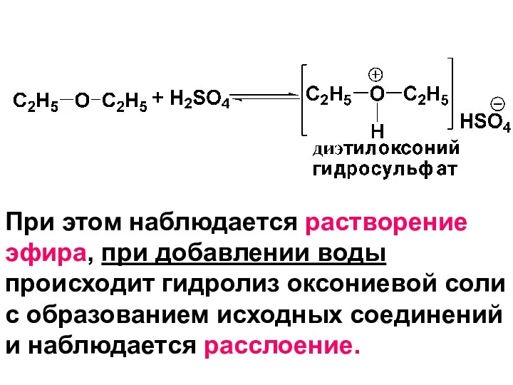 При этом наблюдается растворение эфира, при добавлении воды происходит гидролиз