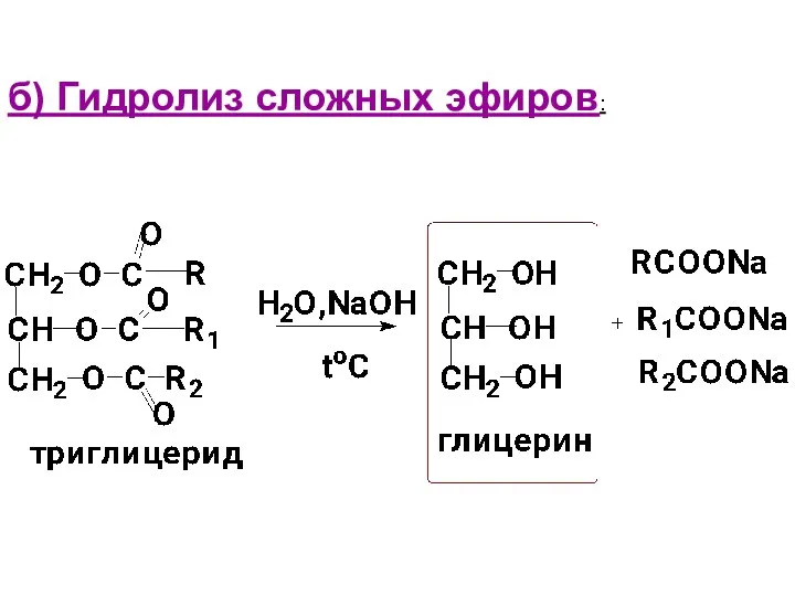 б) Гидролиз сложных эфиров: