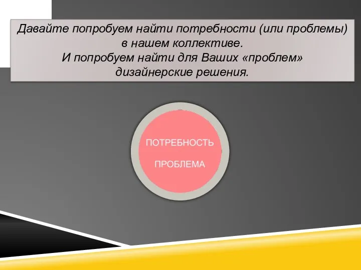 Давайте попробуем найти потребности (или проблемы) в нашем коллективе. И