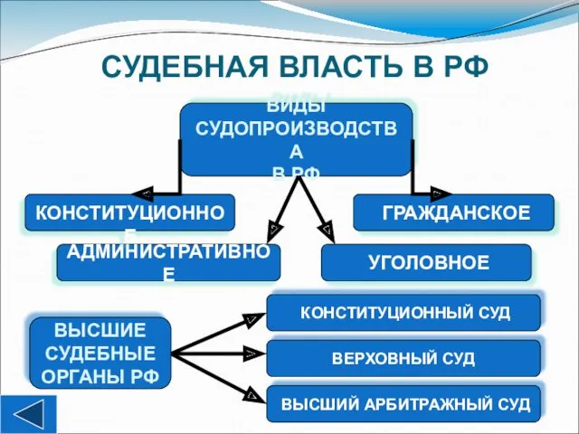 СУДЕБНАЯ ВЛАСТЬ В РФ ВИДЫ СУДОПРОИЗВОДСТВА В РФ ГРАЖДАНСКОЕ УГОЛОВНОЕ