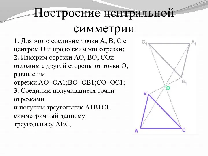 Построение центральной симметрии 1. Для этого соединим точки A, B,