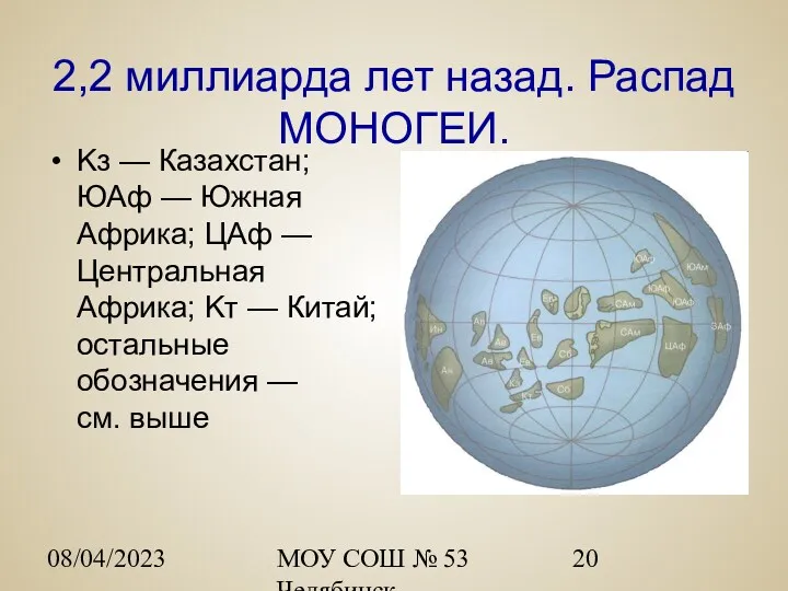 08/04/2023 МОУ СОШ № 53 Челябинск 2,2 миллиарда лет назад.