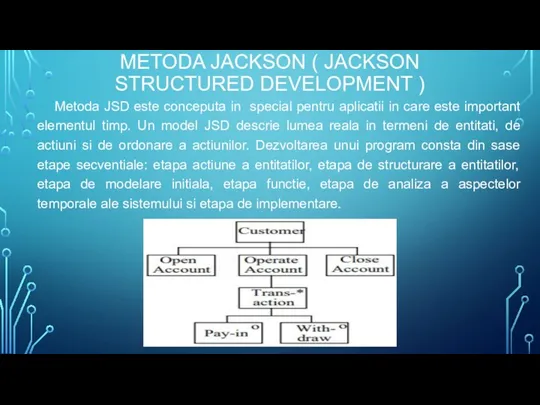 METODA JACKSON ( JACKSON STRUCTURED DEVELOPMENT ) Metoda JSD este