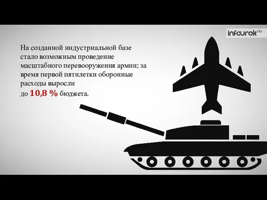 На созданной индустриальной базе стало возможным проведение масштабного перевооружения армии;