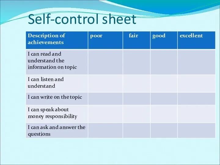 Self-control sheet