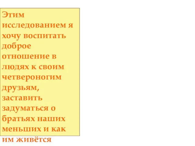 Этим исследованием я хочу воспитать доброе отношение в людях к