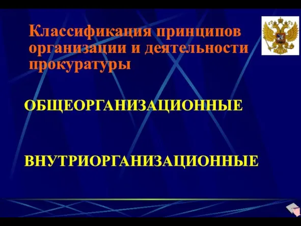 Классификация принципов организации и деятельности прокуратуры ОБЩЕОРГАНИЗАЦИОННЫЕ ВНУТРИОРГАНИЗАЦИОННЫЕ