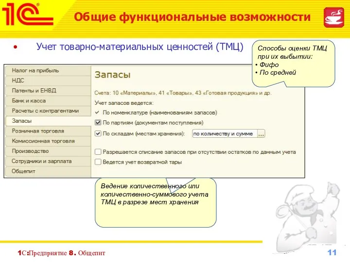 Учет товарно-материальных ценностей (ТМЦ) 1С:Предприятие 8. Общепит Общие функциональные возможности