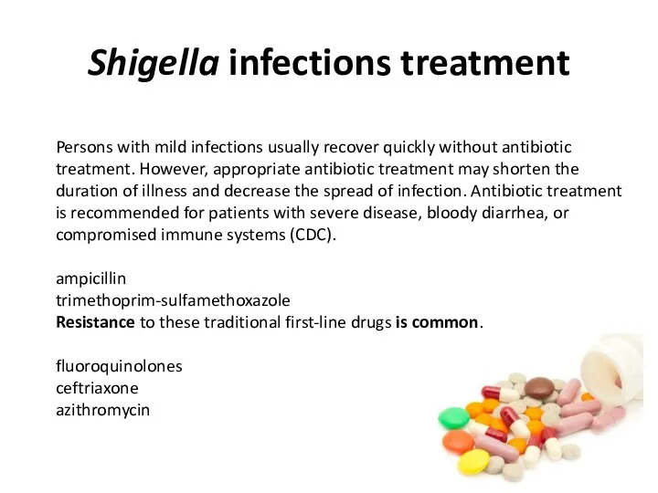 Shigella infections treatment Persons with mild infections usually recover quickly