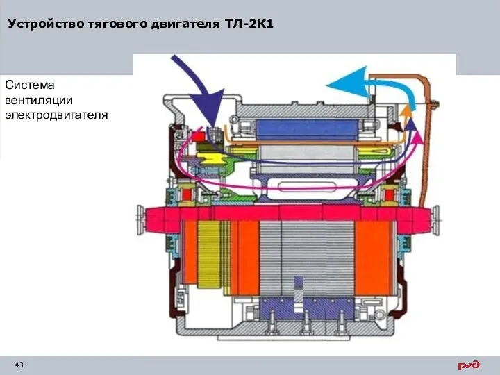 Система вентиляции электродвигателя Устройство тягового двигателя ТЛ-2К1